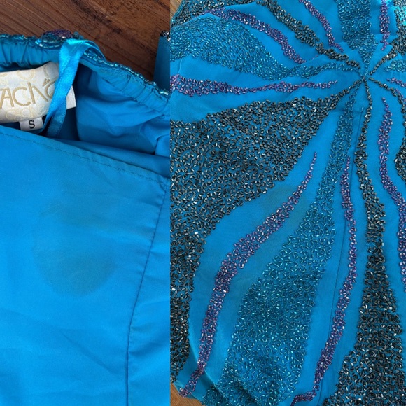 Vintage 90s Cache Psychedelic Beaded Silk Open Back Gown Dress - Picture 8 of 9